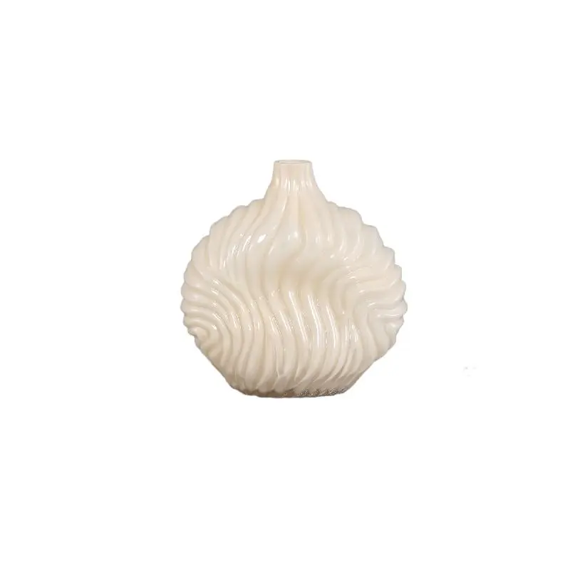 Vase – Gerippte Struktur, Glas Material, Creme, Klein – Kelline | PTMD