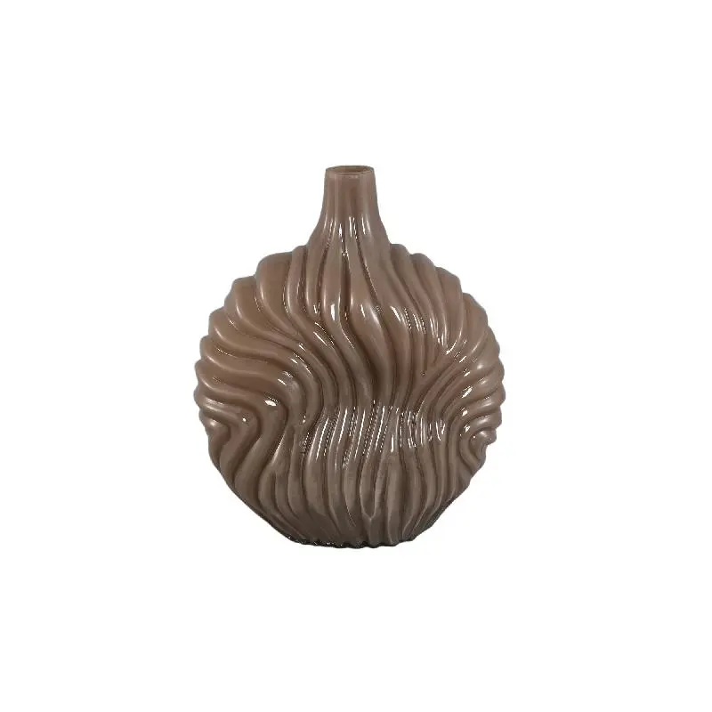 Vase – Gerippte Struktur, Glas Material, Taupe, Groß – Kelline | PTMD