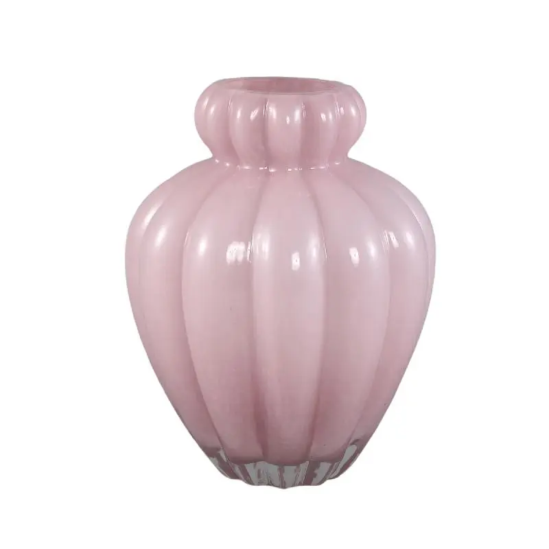 Vase – Gerippte Struktur, Milchglas Material, Rosa, Kleiner Rand,L – Syamer | PTMD