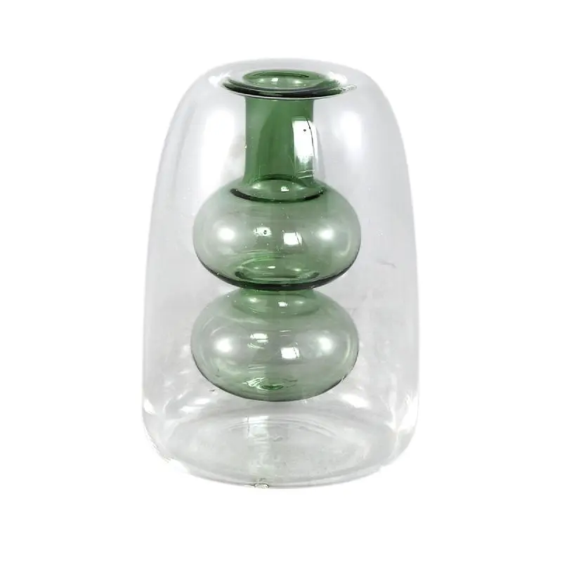 Vase – Glas Material, Innenstruktur Design, Petrolgrün, Bulbig Innen, B – Yanna | PTMD