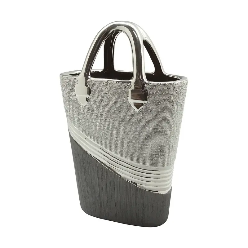 Vase – Graue Keramik, Silberfarbene Streifen, Taschenform - Bridgetown | Gilde