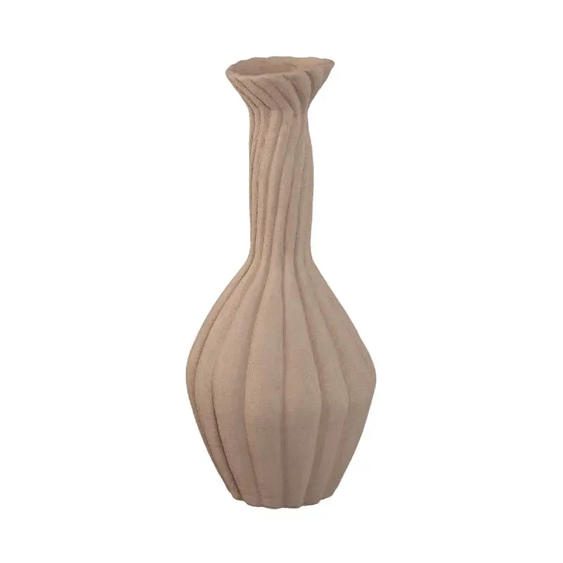 Vase – Hellbraune Farbe, Gerippte Oberfläche, Spiraldesign, Keramik, L – Lydia | PTMD