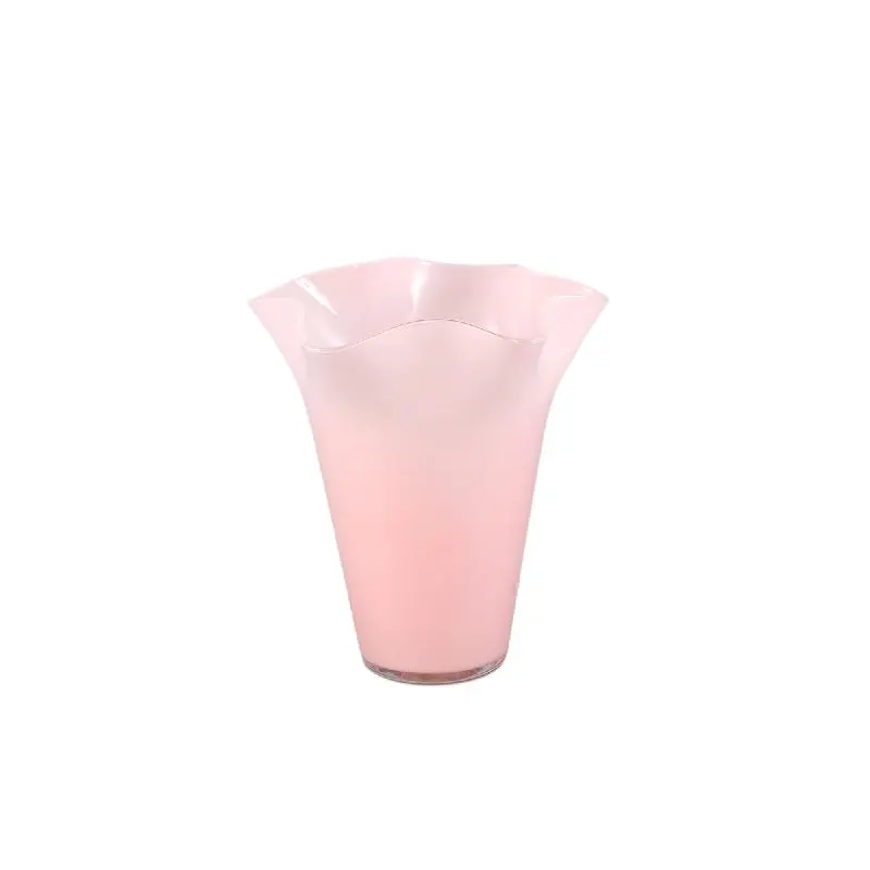 Vase – Hellrosa Glas, Runde Form, Wellenförmige Struktur, S – Macarena | PTMD