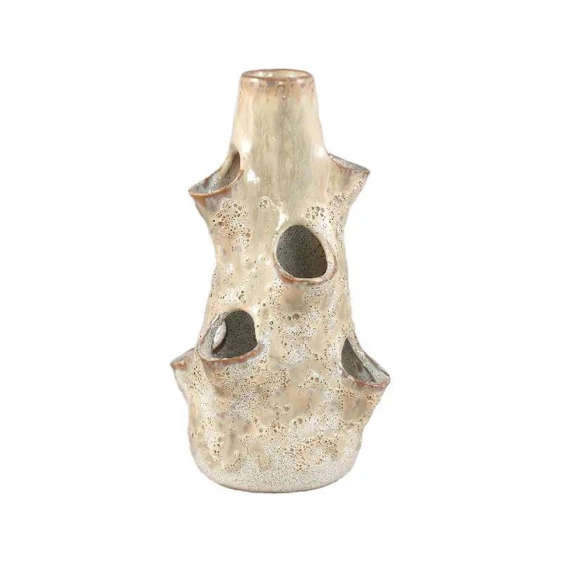 Vase – Keramik Material, Gedrücktes Design, Creme Farbe, L – Marshali | PTMD