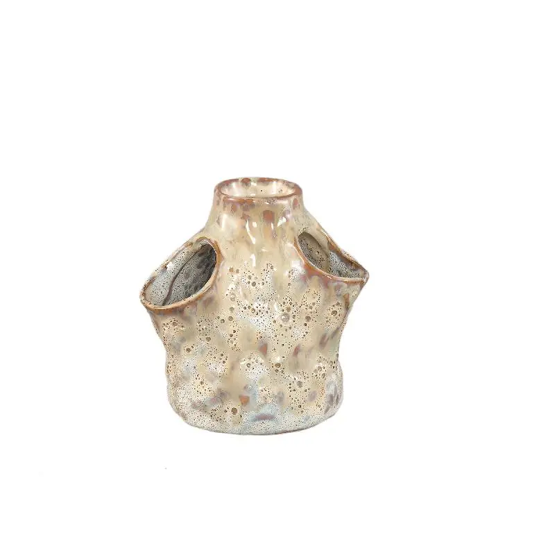 Vase – Keramik Material, Gedrücktes Design, Creme Farbe, S – Marshali | PTMD