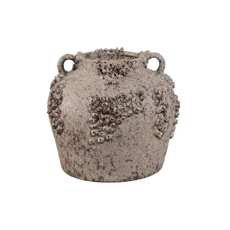 Vase – Keramik Material, Raue Oberfläche, Korallen Design mit Griffen, Beige, L – Deisy | PTMD