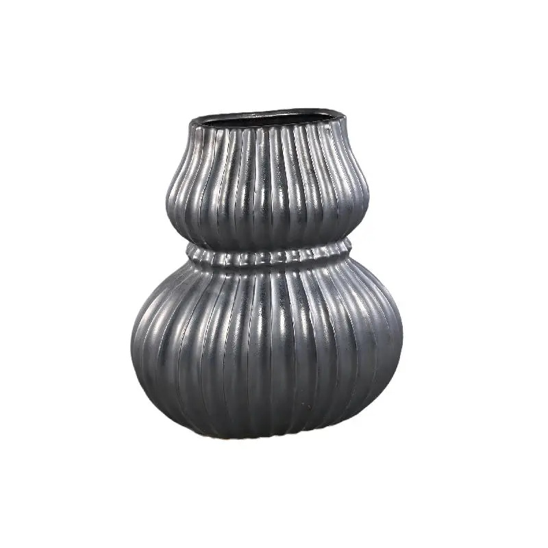 Vase – Keramik Steinzeug, Geripptes Design, Schwarz, L – Halta | PTMD