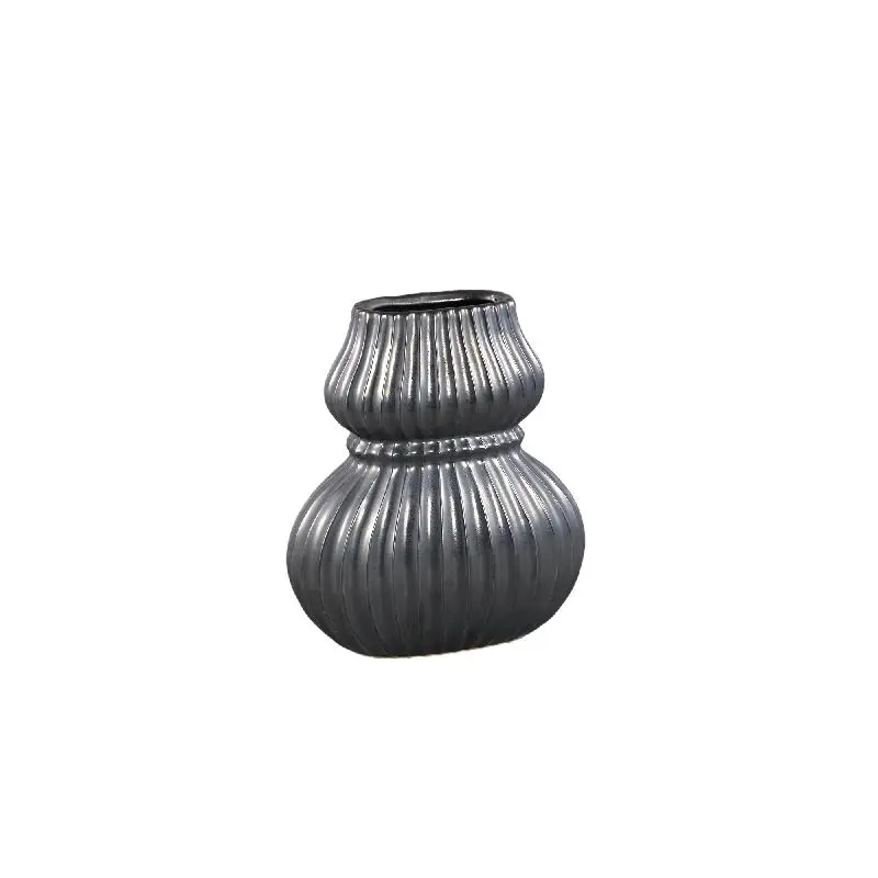 Vase – Keramik Steinzeug, Geripptes Design, Schwarz, S – Halta | PTMD