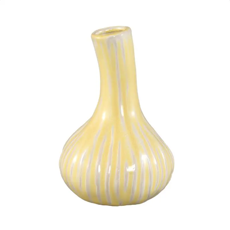 Vase – Knoblauchform Design, Keramik Material, Gelbe Farbe, L – Jaclyne | PTMD