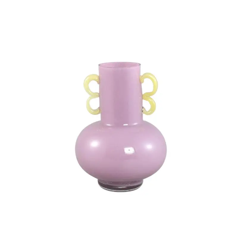 Vase – Lila Glas, Gelbe Henkel, Runde Form – Mobeen | PTMD