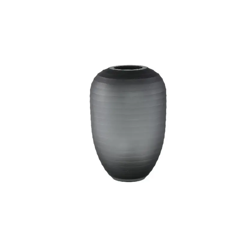 Vase – Massives Glas, Gerippte Struktur, Graue Farbe, Hoch S – Nadah | PTMD