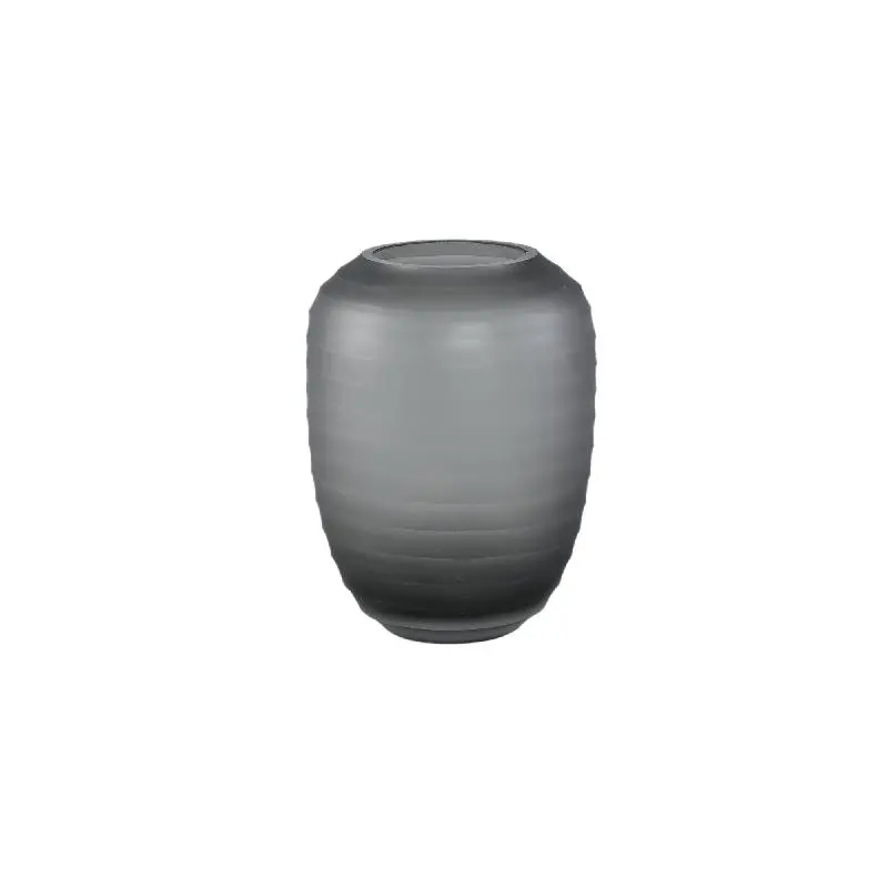 Vase – Massives Glas, Gerippte Struktur, Graue Farbe, Niedrig – Nadah | PTMD