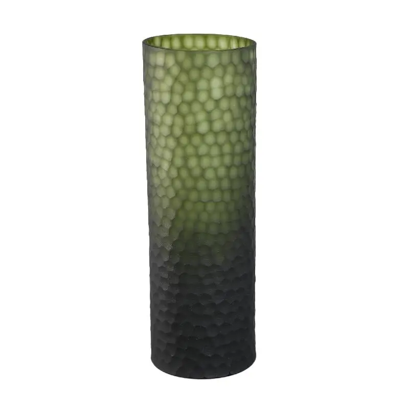 Vase – Moosgrünes Glas, Geschliffene Oberfläche, Gerade Form, L – Paulene | PTMD