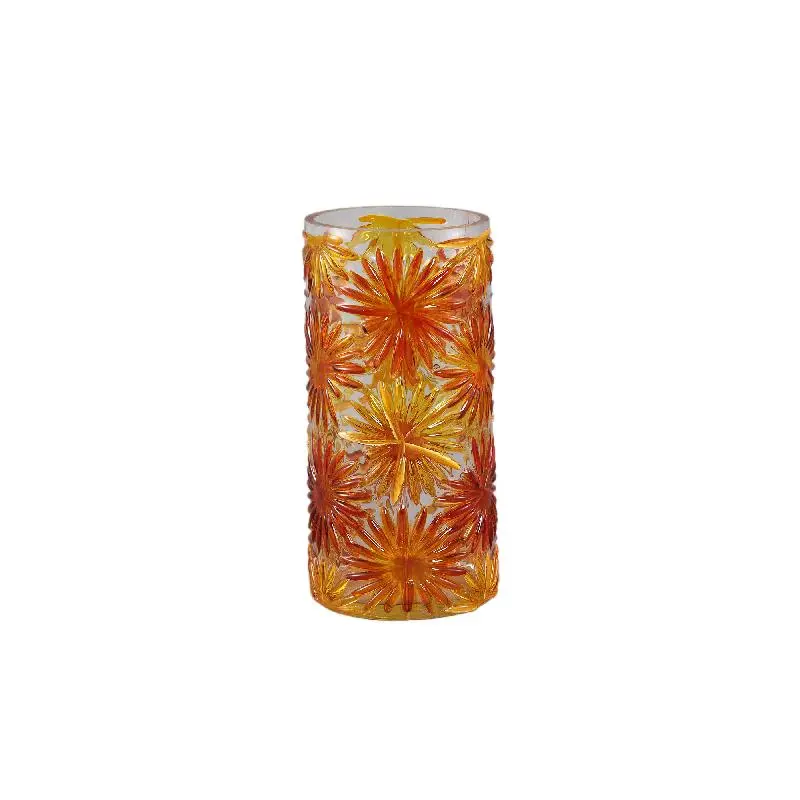 Vase – Orange Glas, Runde Form, Blumen Dekor – Yoanna | PTMD