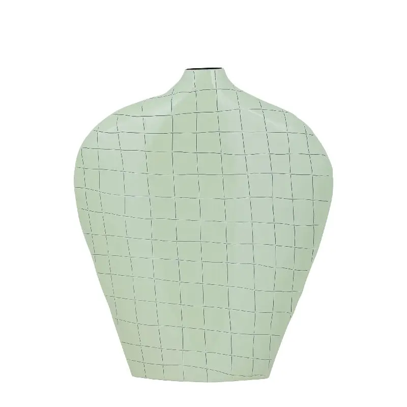 Vase – Quadratisches Muster, Ovale Form, Eisen Material, Mintgrün, L – Chelton | PTMD