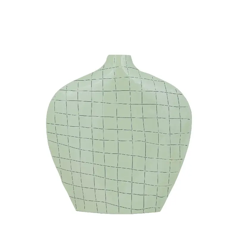 Vase – Quadratisches Muster, Ovale Form, Eisen Material, Mintgrün, M – Chelton | PTMD