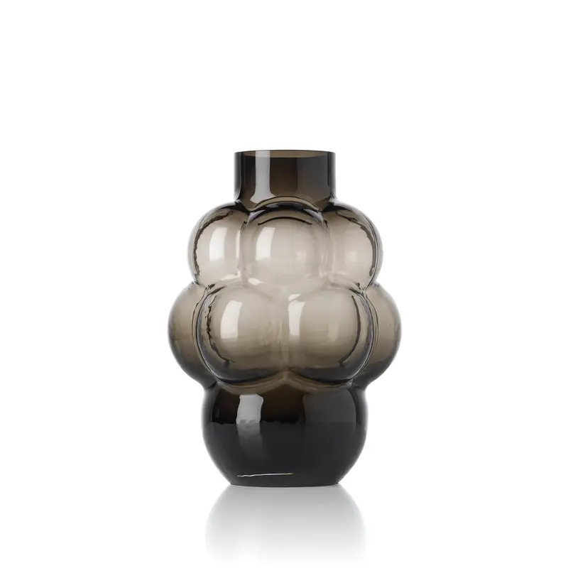 Vase – Recyceltes Glas, Traubenstruktur, Dunkelgraues Finish, L - Grape | Bazar Bizar Antwerp