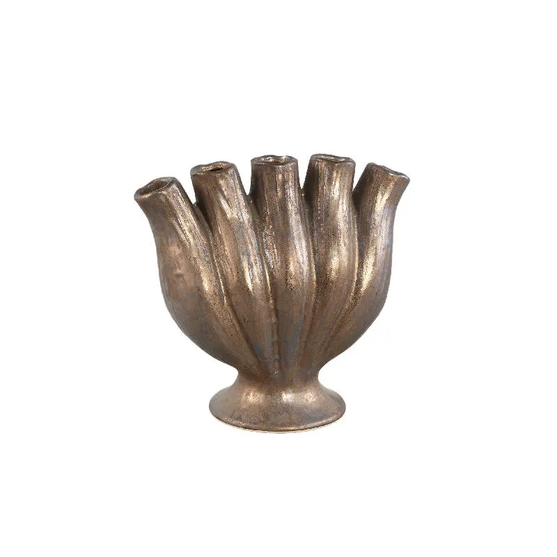 Vase – Röhren Design, Bronzefarbe, Keramikmaterial, M – Gylian | PTMD
