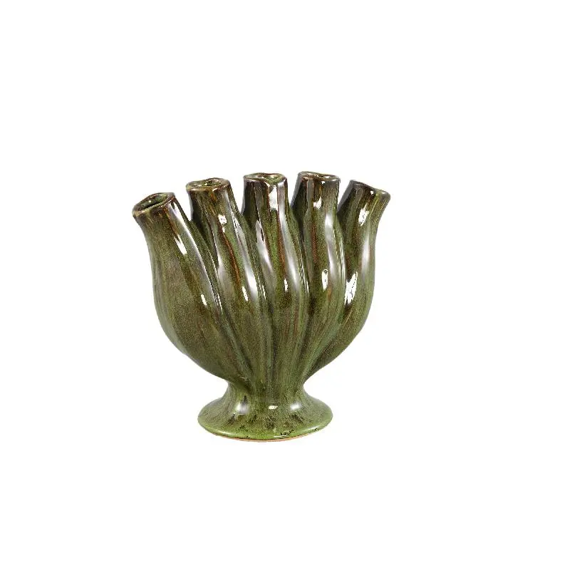 Vase – Röhren Design, Grüne Farbe, Keramikmaterial, M – Gylian | PTMD