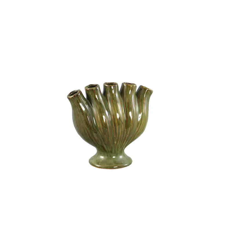 Vase – Röhren Design, Grüne Farbe, Keramikmaterial, S – Gylian | PTMD