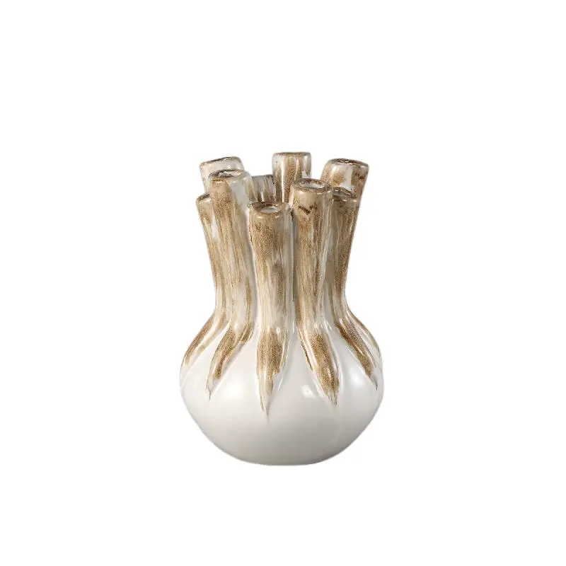 Vase – Röhren Design, Keramik Material, Creme Farbe, M – Manali | PTMD