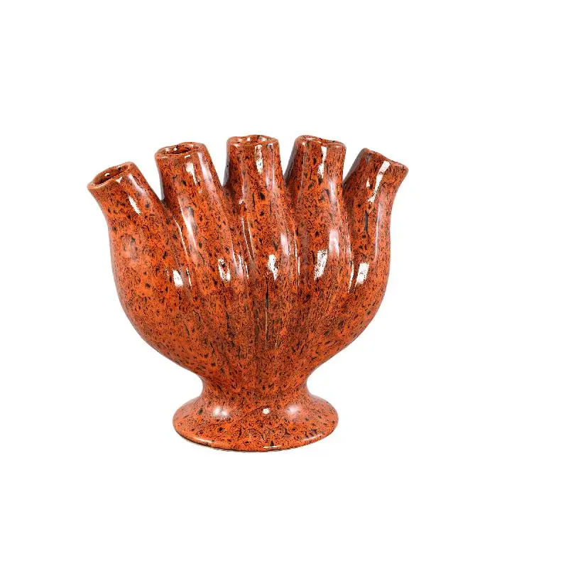 Vase – Röhren Design, Orange Farbe, Keramikmaterial, L – Gylian | PTMD