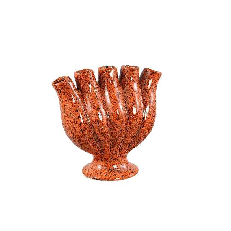 Vase – Röhren Design, Orange Farbe, Keramikmaterial, M – Gylian | PTMD
