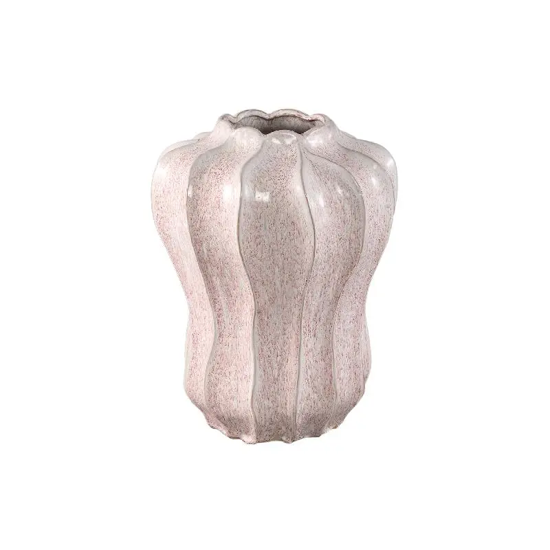 Vase – Rosafarbe, Runde Form, Wellenform, Keramik, L – Hamish | PTMD