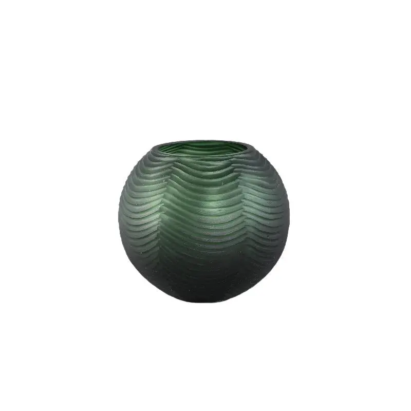 Vase – Runde Form, Glas Material, Grün, Niedrig – Elichi | PTMD