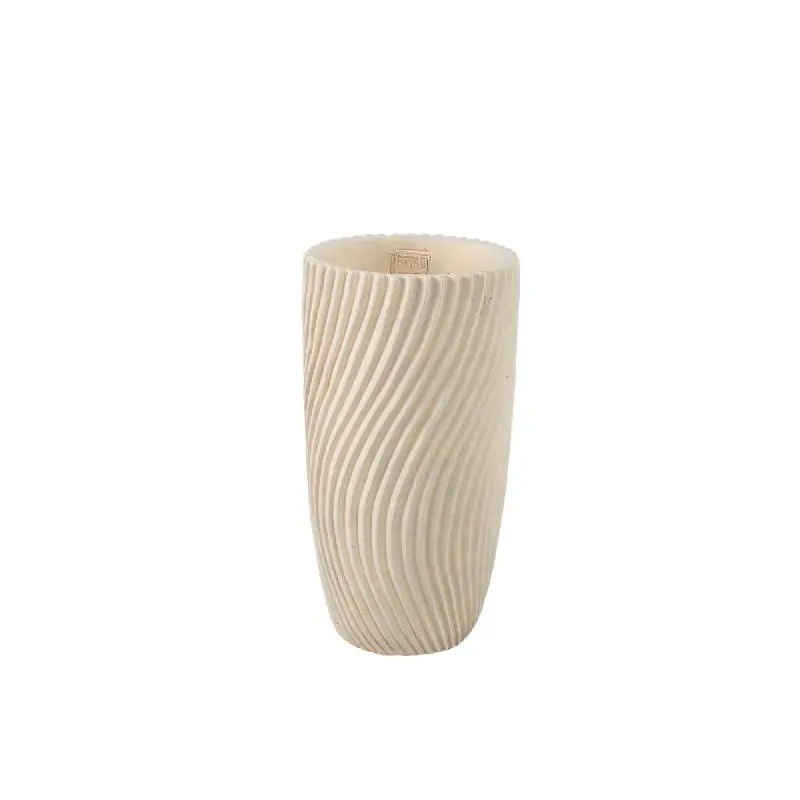 Vase – Runde Form, Linienmuster Design, Creme Oberfläche, Zement Material, S – Lianna | PTMD