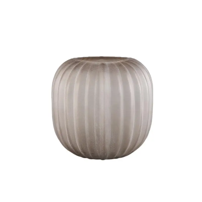Vase – Sand Farbton, Glas Material, Geripptes Design, Niedrige Form – Levente | PTMD