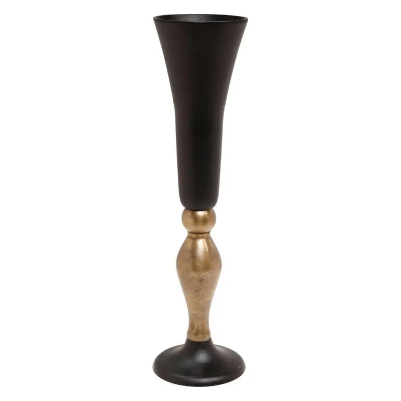 Vase – Schwarz-Goldenes Aluminium, Antiker Stil, Schlanke Form – Jila | PTMD