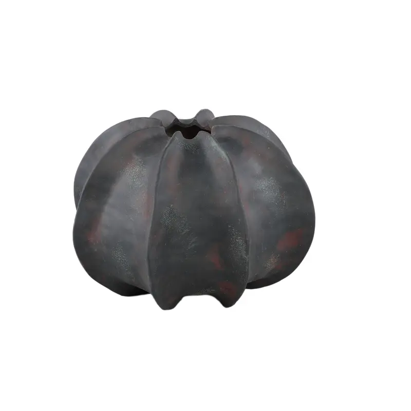 Vase – Schwarze Oberfläche, Runde Form, Gerippte Struktur, Steinzeug, M – Grayson | PTMD