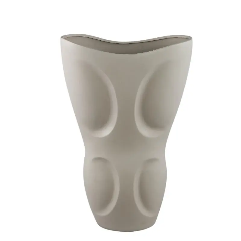 Vase – Steinzeug Keramik, Ovales Design, Graue Farbe, Muster Oberfläche, L – Dayna | PTMD