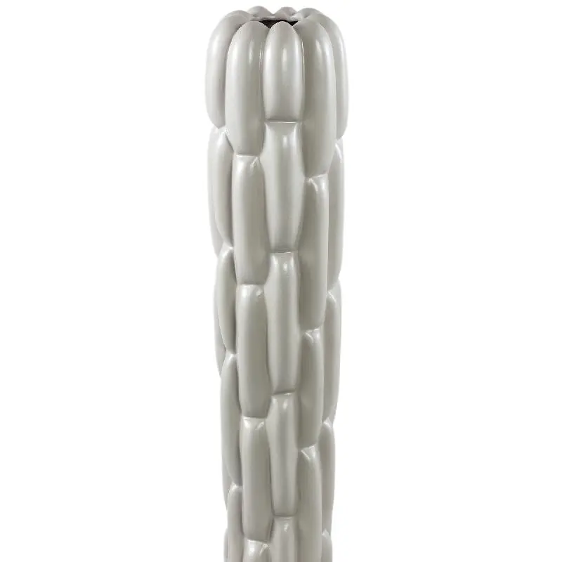 Vase – Steinzeug Keramik, Rundes Design, Graue Farbe, Block Muster, L – Seanis | PTMD