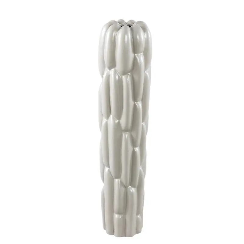 Vase – Steinzeug Keramik, Rundes Design, Graue Farbe, Block Muster, M – Seanis | PTMD