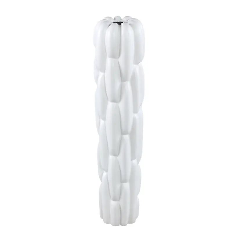 Vase – Steinzeug Keramik, Rundes Design, Weiße Farbe, Block Muster, M – Seanis | PTMD