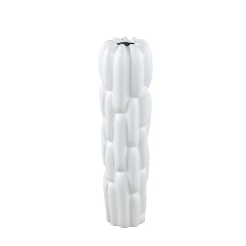 Vase – Steinzeug Keramik, Rundes Design, Weiße Farbe, Block Muster, S – Seanis | PTMD