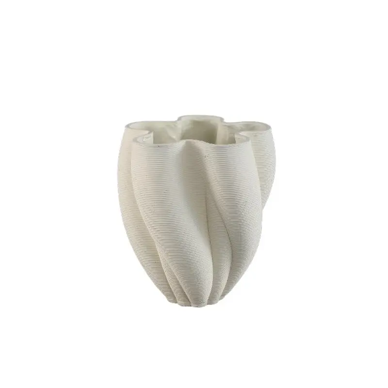 Vase – Weiße Farbe, Wellen Rillen Design, Zement Material, S – Hastin | PTMD