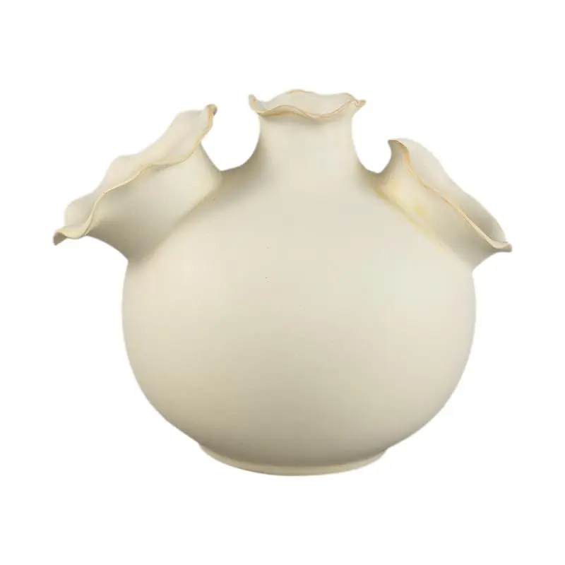 Vase – Wellenkante Design, Cremefarbe, Keramikmaterial, S – Umme | PTMD