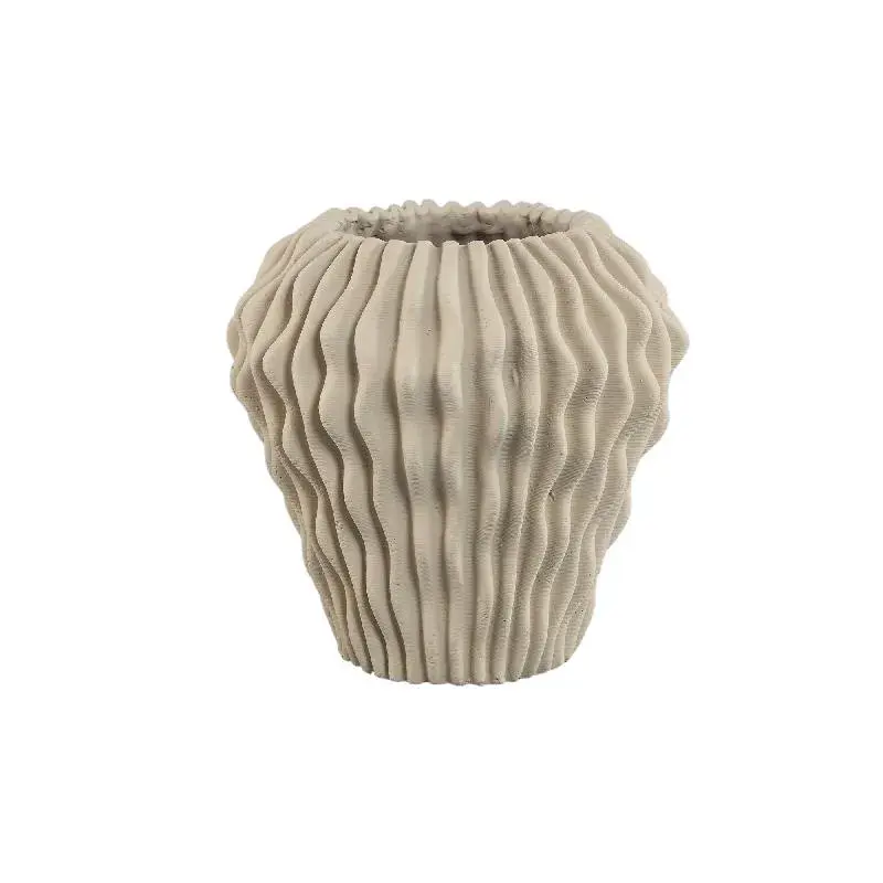 Vase – Zement-Material, 3D-Wellenmuster - Barren | PTMD