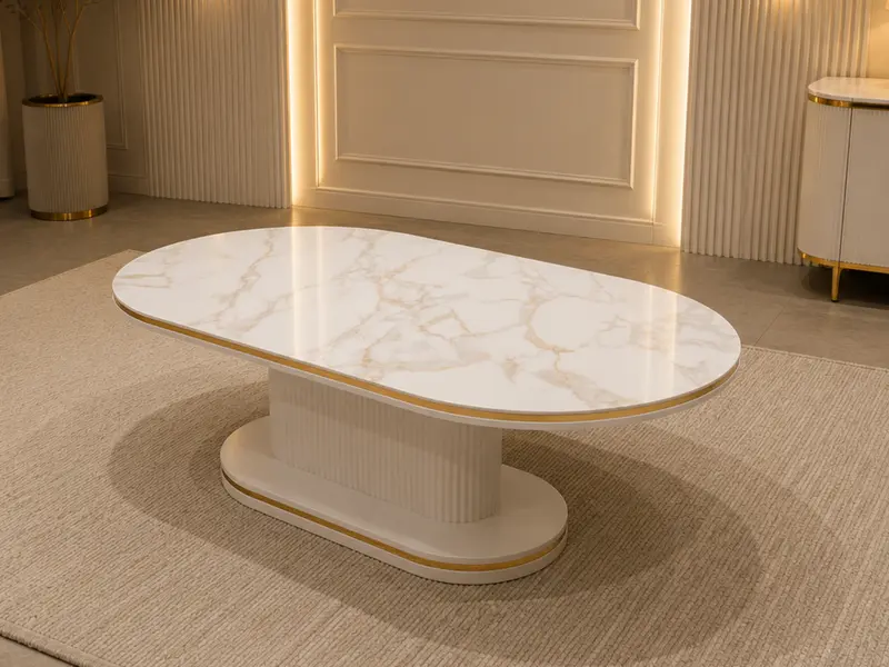 Venedik Oval Couchtisch Weiß