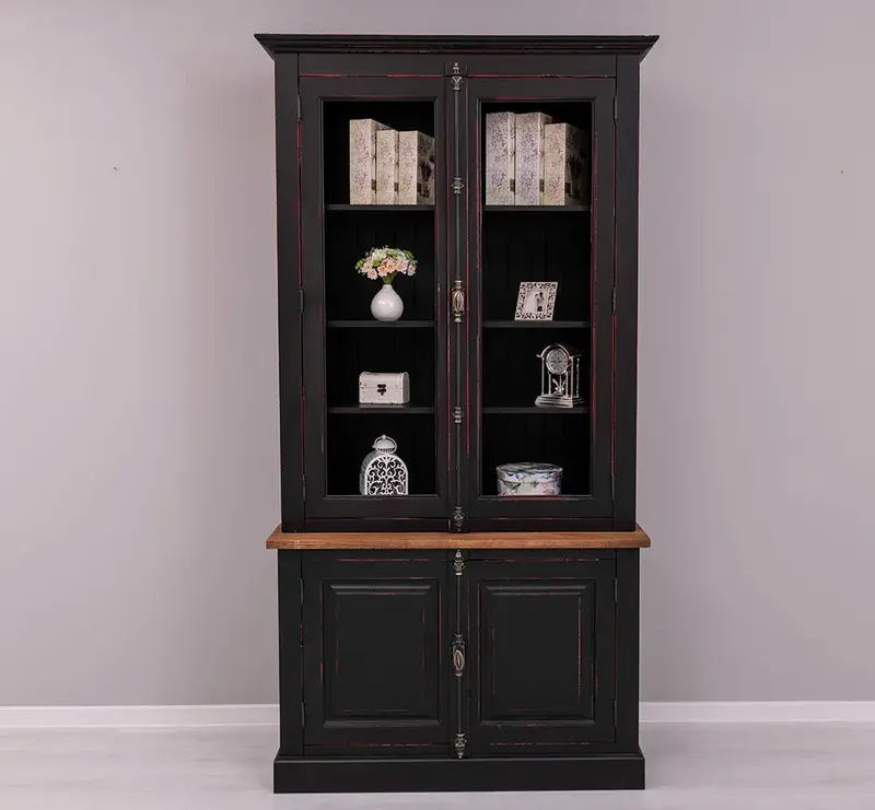 Vintage Bücherschrank aus Massivholz | Vitrine | 2-teilig