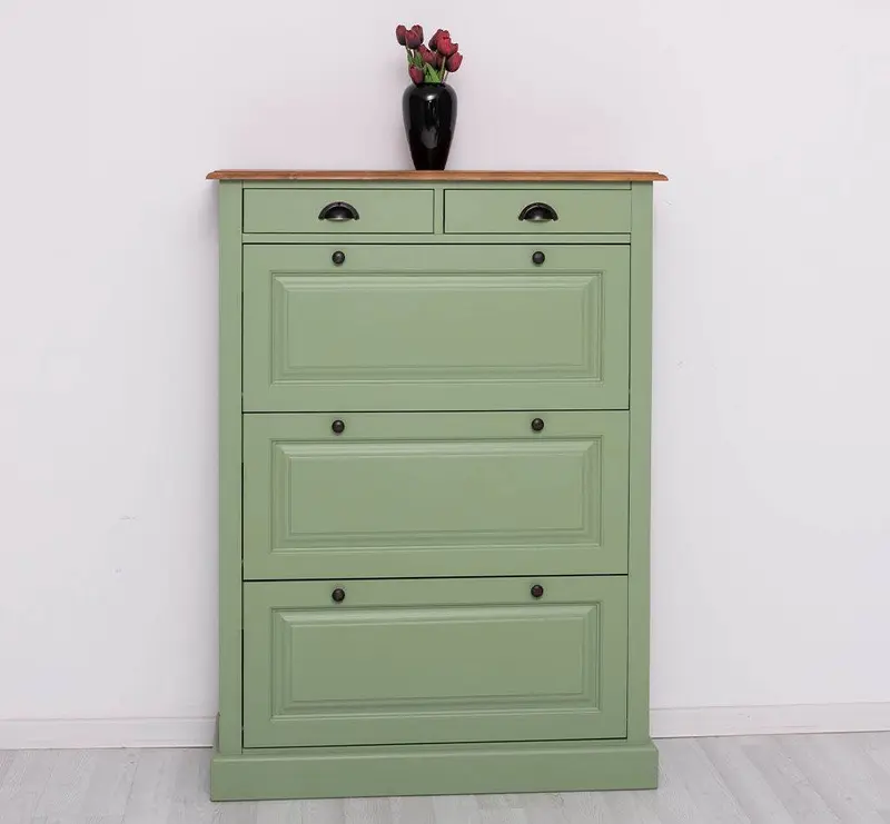 Vintage Schuhschrank aus Massivholz mit Kippfächern - Holzkontrast
