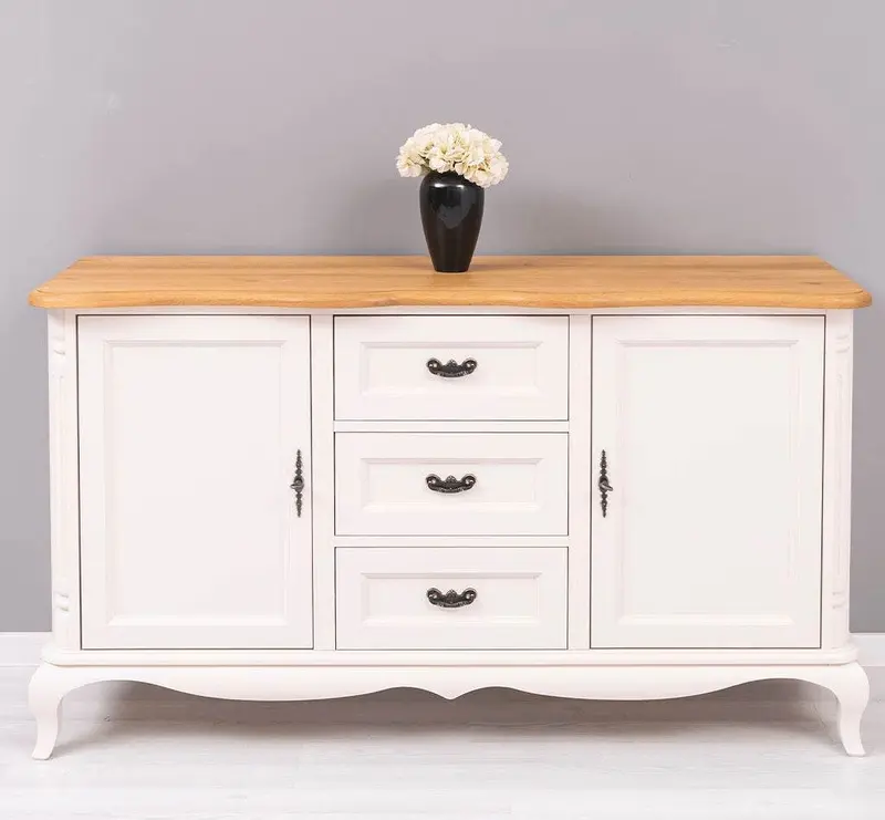 Vintage Sideboard aus Massivholz mit 2 Türen und 3 Schubladen | Kommode mit geschwungenen Füßen | Barock