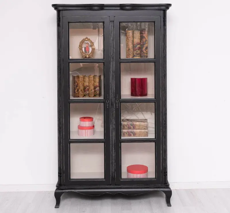 Vintage Vitrinenschrank aus Massivholz mit verglaster Doppeltür | Barock