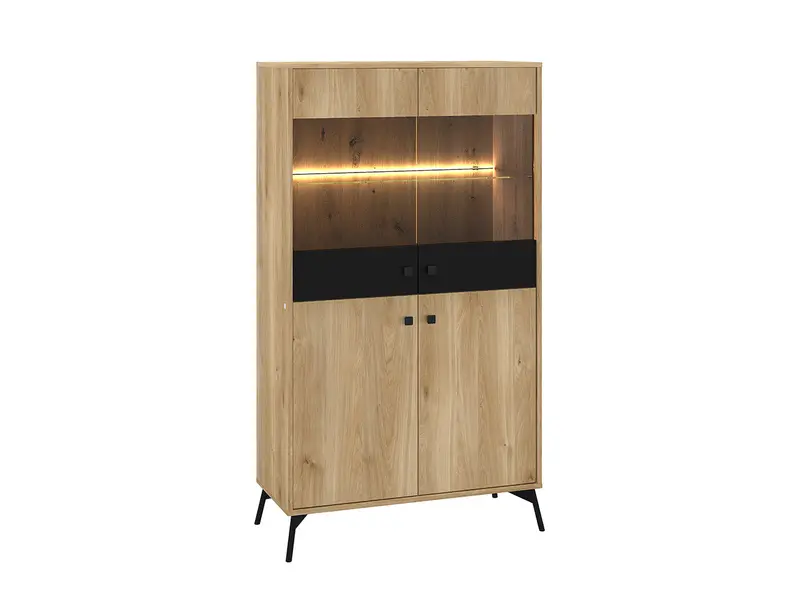 Vitrine – AGIS 03 – Moderne Standvitrine mit Holzoptik