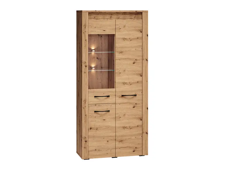 Vitrine – ARTIS 04 – Stilvolle Glasvitrine mit Holzoptik