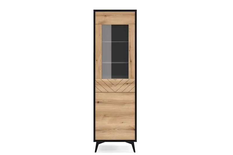 Vitrine – DIAMOND – W54, Eiche Evoke / Schwarz mit Glasfront