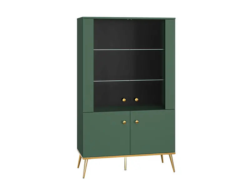 Vitrine – FOREST 02 – Breites Vitrinenschrank in Dunkelgrün mit Glasfächern